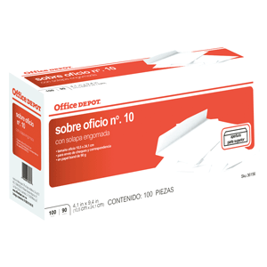 SOBRE BLANCO OFFICE DEPOT TAMAÑO OFICIO # 10 100 PIEZAS SOBRE BLANCO OFFICE DEPOT TAMAÑO OFICIO # 10 100 PIEZAS