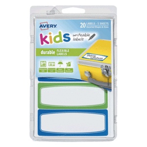 ETIQ RECTANGULAR DURABLE P/NIÑOS AZUL VERDE ETIQ RECTANGULAR DURABLE P/NIÑOS AZUL VERDE